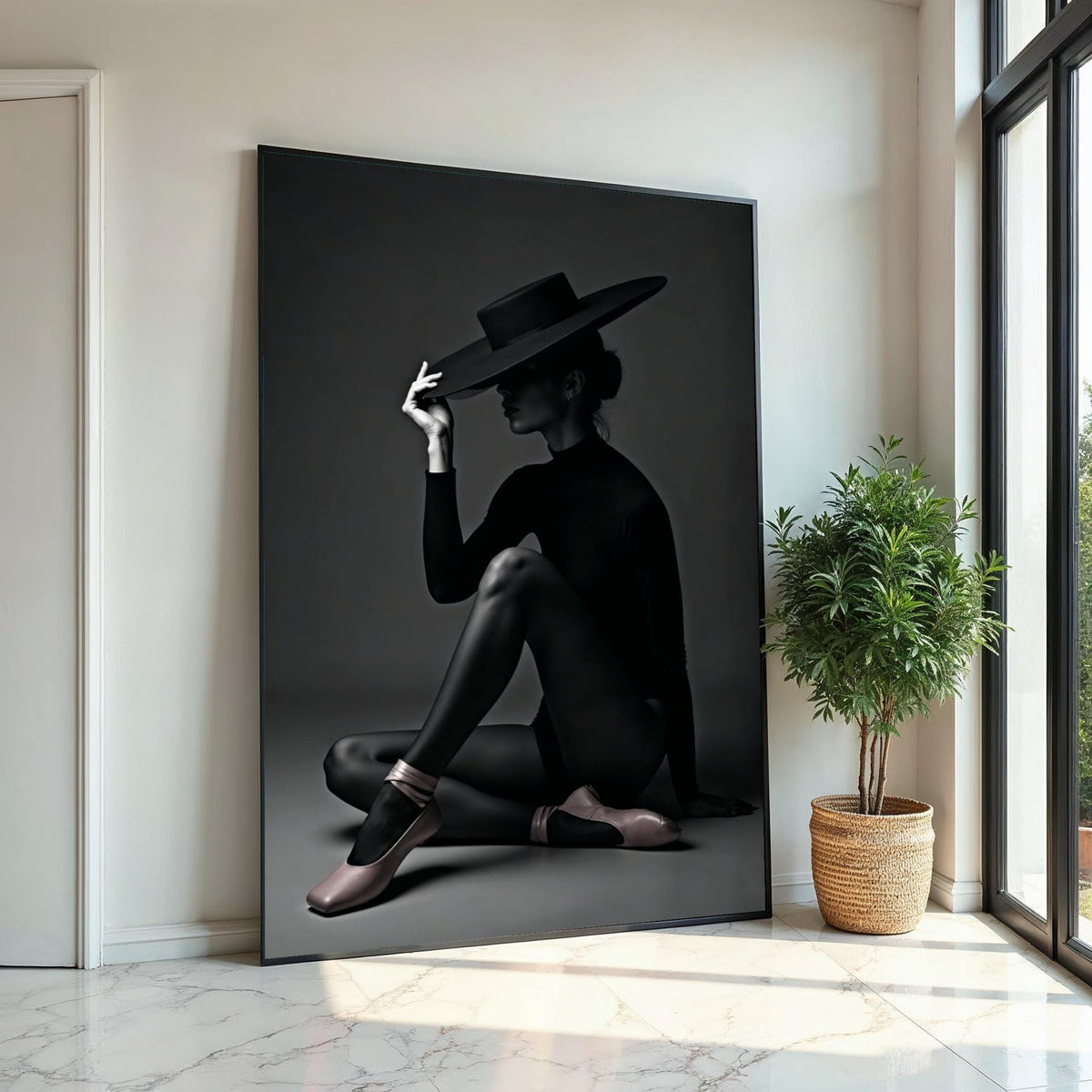 Elegant Silhouette Canvas, Woman in Hat Art, Black and White Wall Print, Minimalist Decor, Wall Art Canvas Design, Ready to Hang