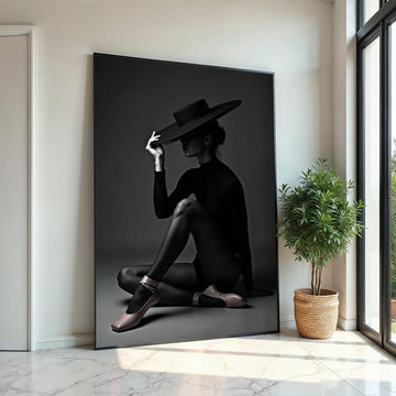 Elegant Silhouette Canvas, Woman in Hat Art, Black and White Wall Print, Minimalist Decor, Wall Art Canvas Design, Ready to Hang