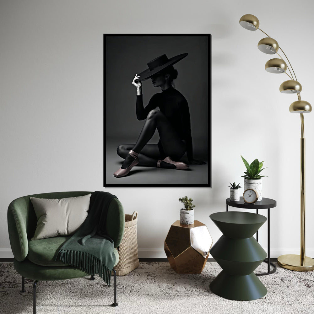 Elegant Silhouette Canvas, Woman in Hat Art, Black and White Wall Print, Minimalist Decor, Wall Art Canvas Design, Ready to Hang