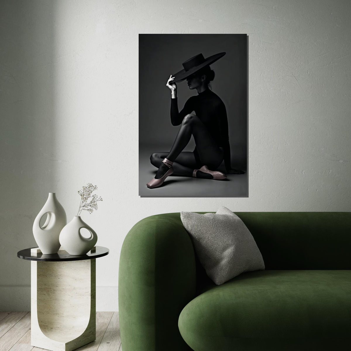 Elegant Silhouette Canvas, Woman in Hat Art, Black and White Wall Print, Minimalist Decor, Wall Art Canvas Design, Ready to Hang