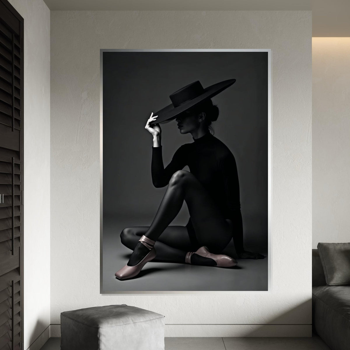 Elegant Silhouette Canvas, Woman in Hat Art, Black and White Wall Print, Minimalist Decor, Wall Art Canvas Design, Ready to Hang