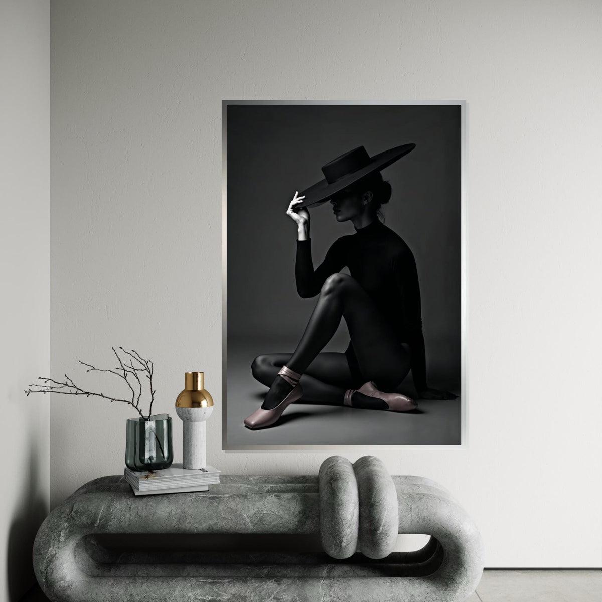 Elegant Silhouette Canvas, Woman in Hat Art, Black and White Wall Print, Minimalist Decor, Wall Art Canvas Design, Ready to Hang
