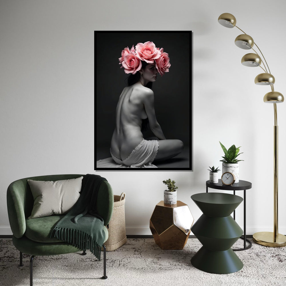 Floral Elegance Canvas, Woman with Roses Art, Nude Flower Wall Art, Canvas Design, Ready to Hang Decoration