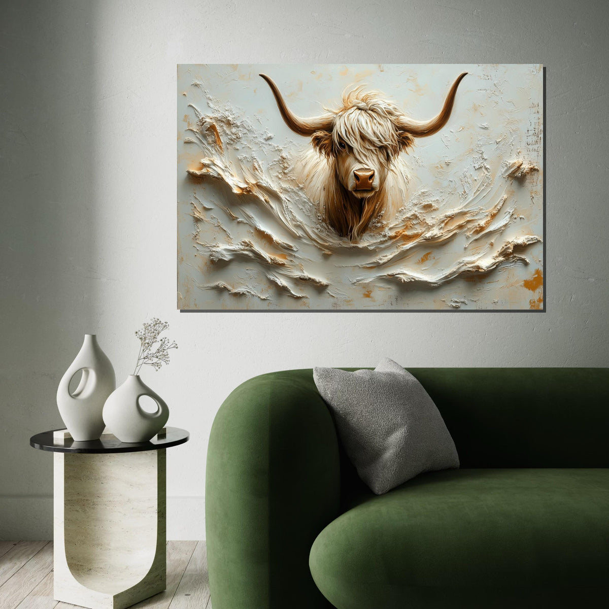 Highland Cow Canvas, Animal Wall Art, Animal Portrait, Rustic Decor, Wall Art Canvas Design, Ready to Hang Decoration, Print Art