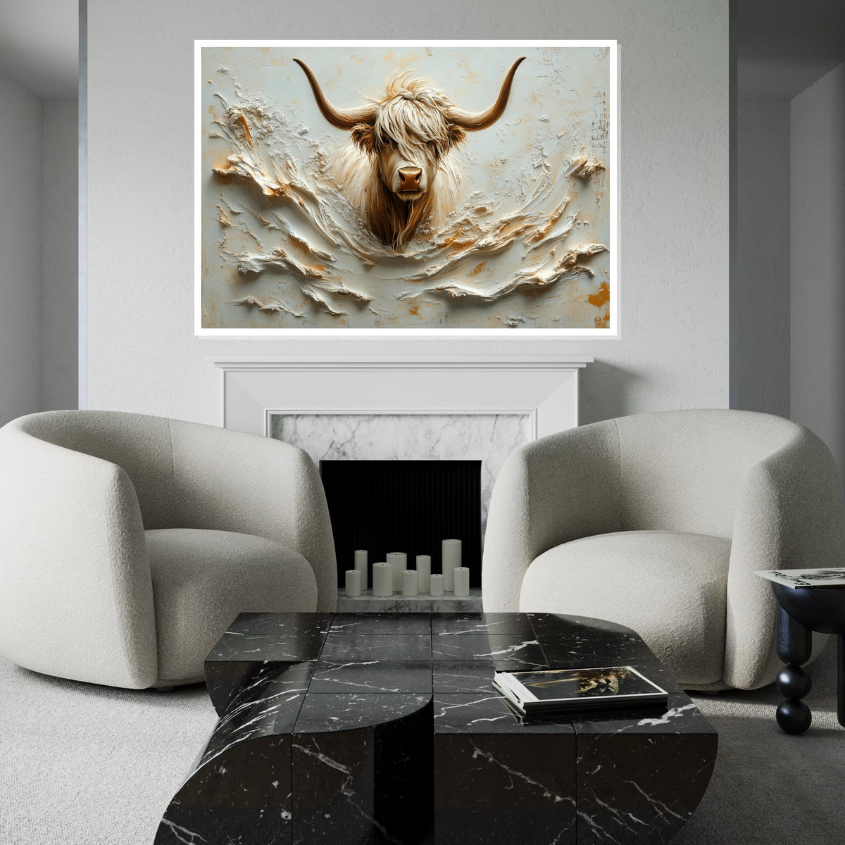 Highland Cow Canvas, Animal Wall Art, Animal Portrait, Rustic Decor, Wall Art Canvas Design, Ready to Hang Decoration, Print Art
