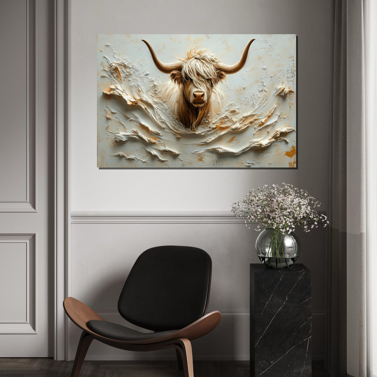 Highland Cow Canvas, Animal Wall Art, Animal Portrait, Rustic Decor, Wall Art Canvas Design, Ready to Hang Decoration, Print Art