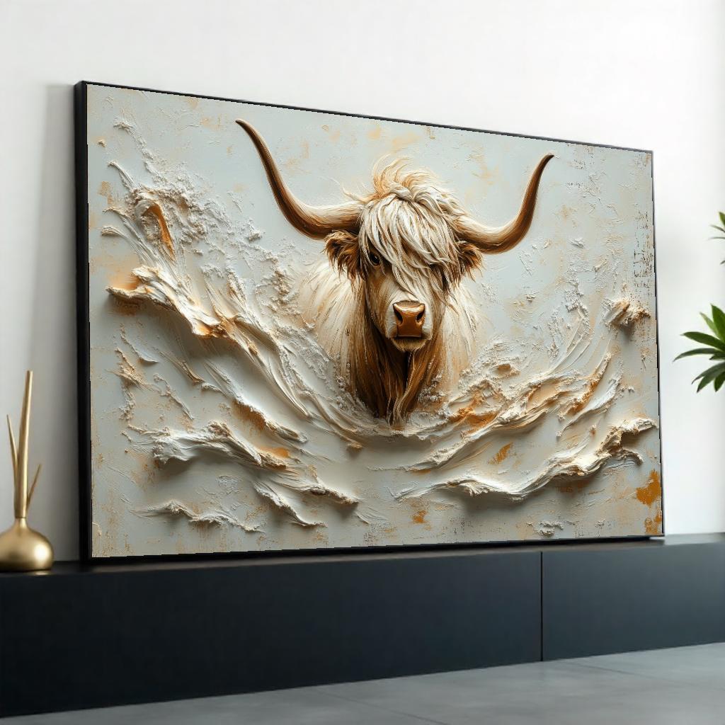 Highland Cow Canvas, Animal Wall Art, Animal Portrait, Rustic Decor, Wall Art Canvas Design, Ready to Hang Decoration, Print Art