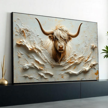 Highland Cow Canvas, Animal Wall Art, Animal Portrait, Rustic Decor, Wall Art Canvas Design, Ready to Hang Decoration, Print Art