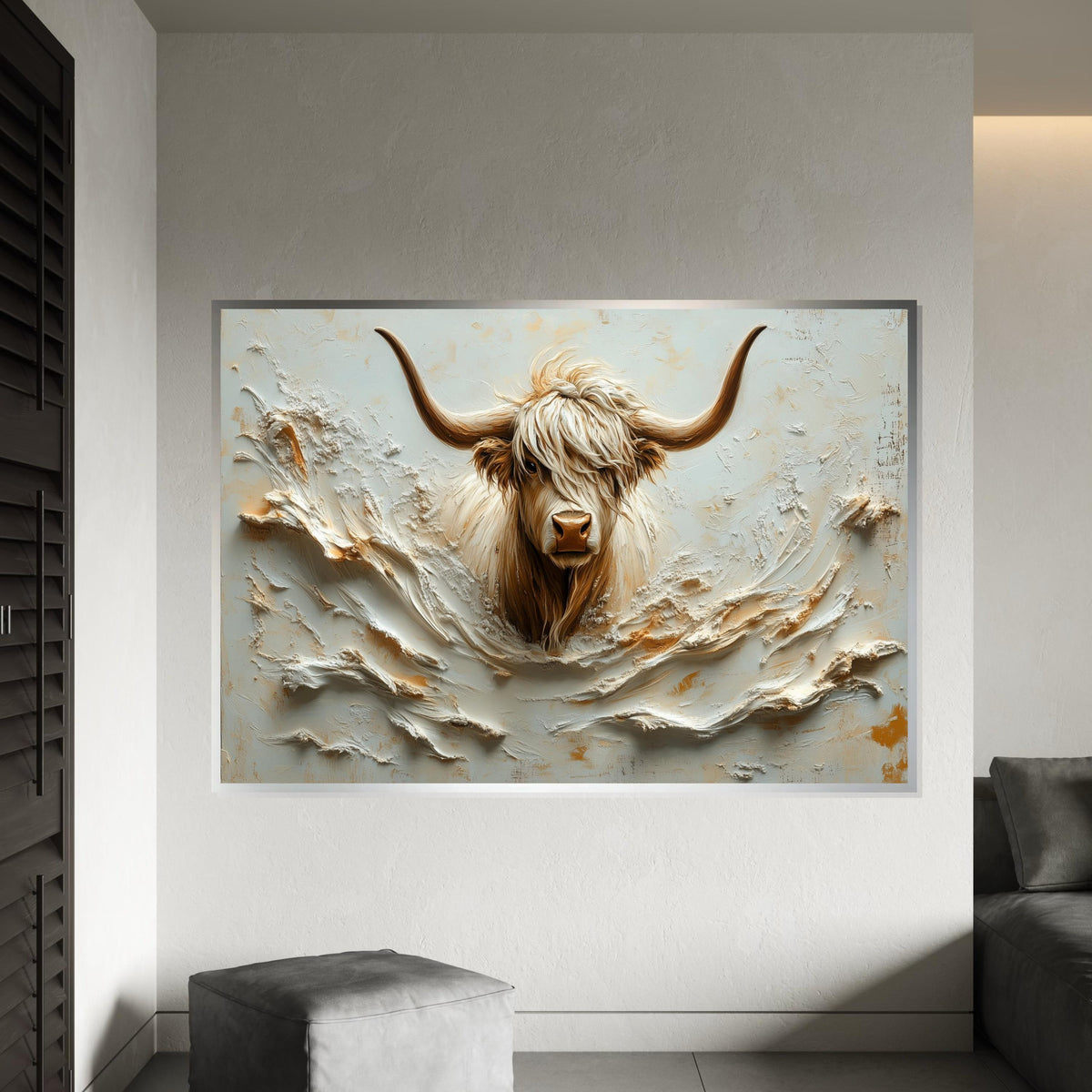 Highland Cow Canvas, Animal Wall Art, Animal Portrait, Rustic Decor, Wall Art Canvas Design, Ready to Hang Decoration, Print Art