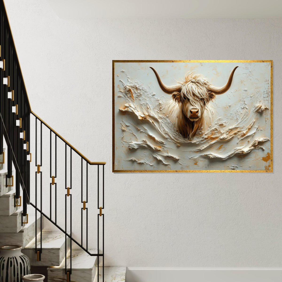 Highland Cow Canvas, Animal Wall Art, Animal Portrait, Rustic Decor, Wall Art Canvas Design, Ready to Hang Decoration, Print Art