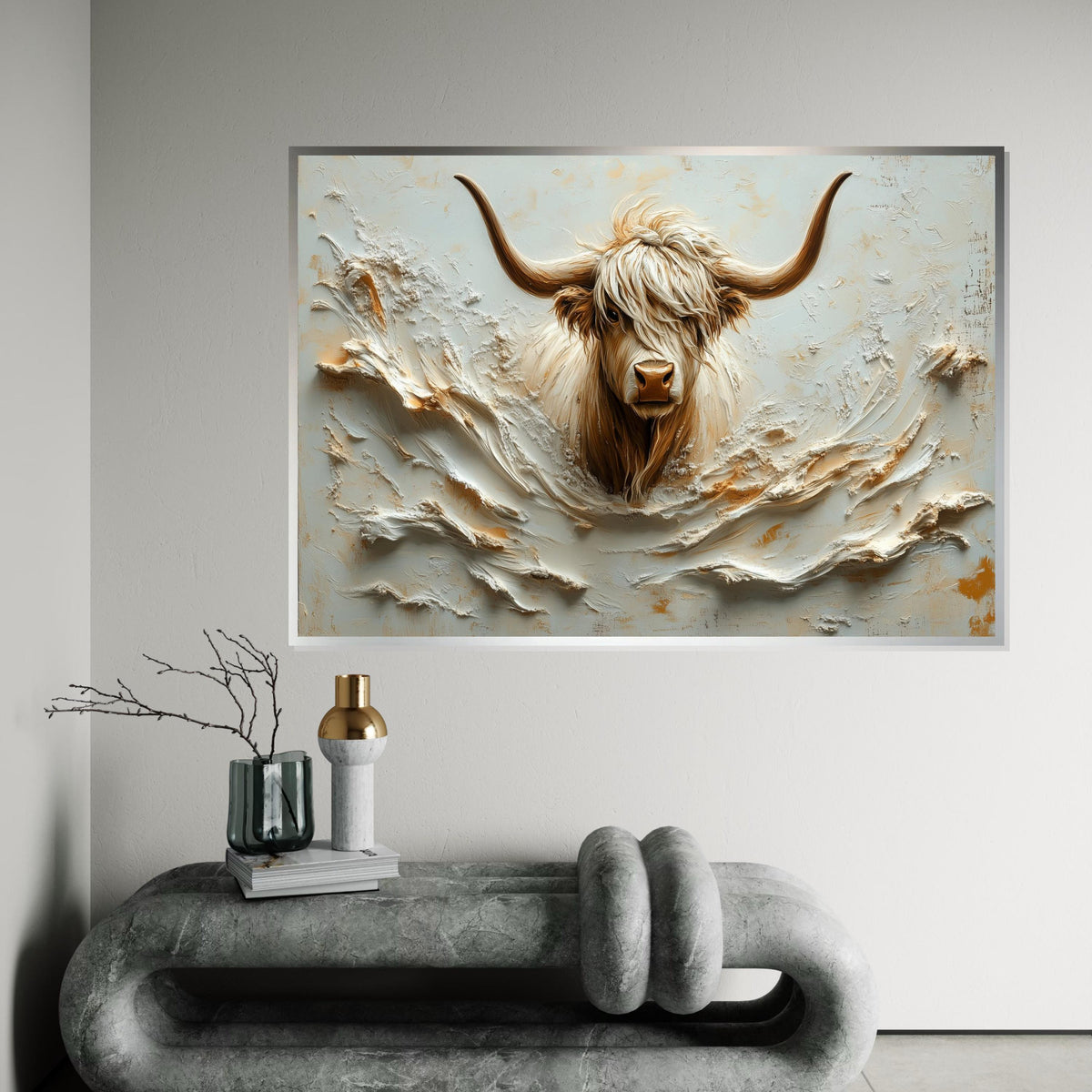 Highland Cow Canvas, Animal Wall Art, Animal Portrait, Rustic Decor, Wall Art Canvas Design, Ready to Hang Decoration, Print Art