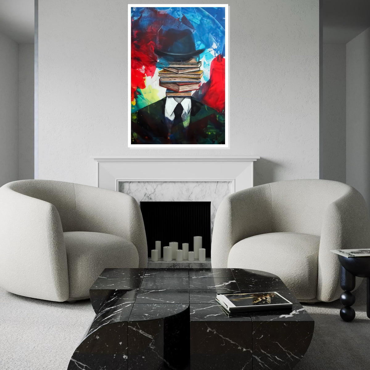 Surreal Book Head, Abstract Canvas Art, Book Stack Man, Wall Art Canvas Design, Ready To Hang Decoration