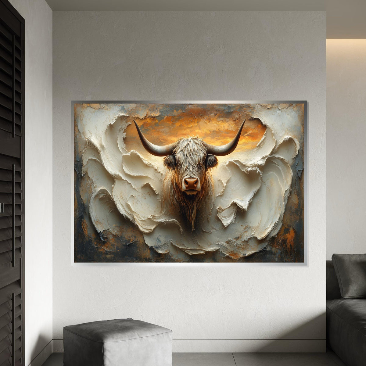 Shaggy Highland Cow Canvas, Textured Bull Wall Art, Animal Artwork, Wall Art Canvas Design, Ready To Hang Decoration, Print Art