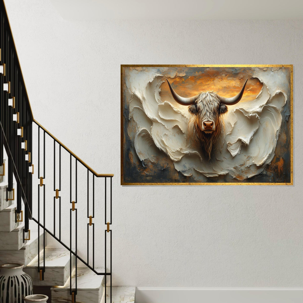 Shaggy Highland Cow Canvas, Textured Bull Wall Art, Animal Artwork, Wall Art Canvas Design, Ready To Hang Decoration, Print Art