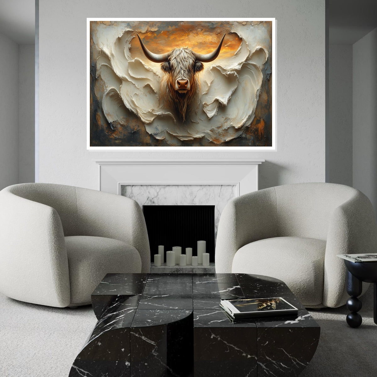 Shaggy Highland Cow Canvas, Textured Bull Wall Art, Animal Artwork, Wall Art Canvas Design, Ready To Hang Decoration, Print Art