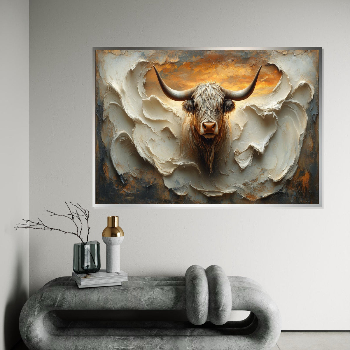 Shaggy Highland Cow Canvas, Textured Bull Wall Art, Animal Artwork, Wall Art Canvas Design, Ready To Hang Decoration, Print Art