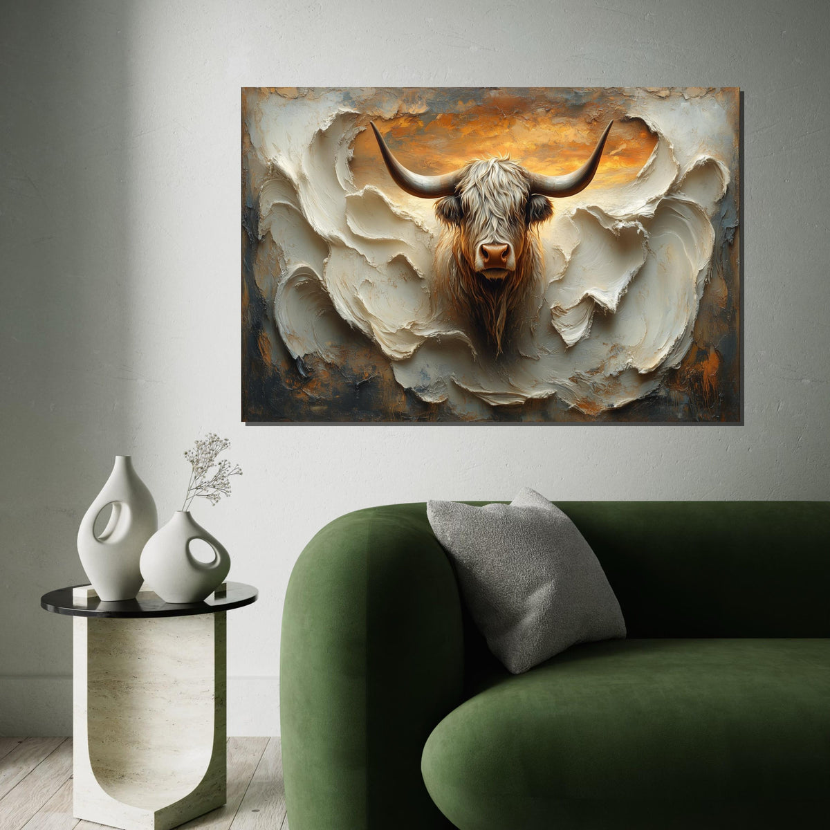 Shaggy Highland Cow Canvas, Textured Bull Wall Art, Animal Artwork, Wall Art Canvas Design, Ready To Hang Decoration, Print Art
