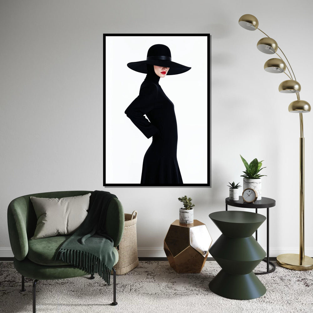 Elegant Lady in Black Hat, Fashion Canvas Art, Minimalist Wall Art, Woman Silhouette Poster, Modern Canvas Design, Ready to Hang Decor