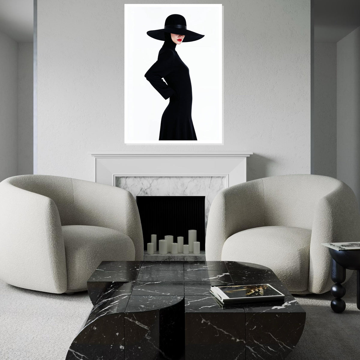 Elegant Lady in Black Hat, Fashion Canvas Art, Minimalist Wall Art, Woman Silhouette Poster, Modern Canvas Design, Ready to Hang Decor