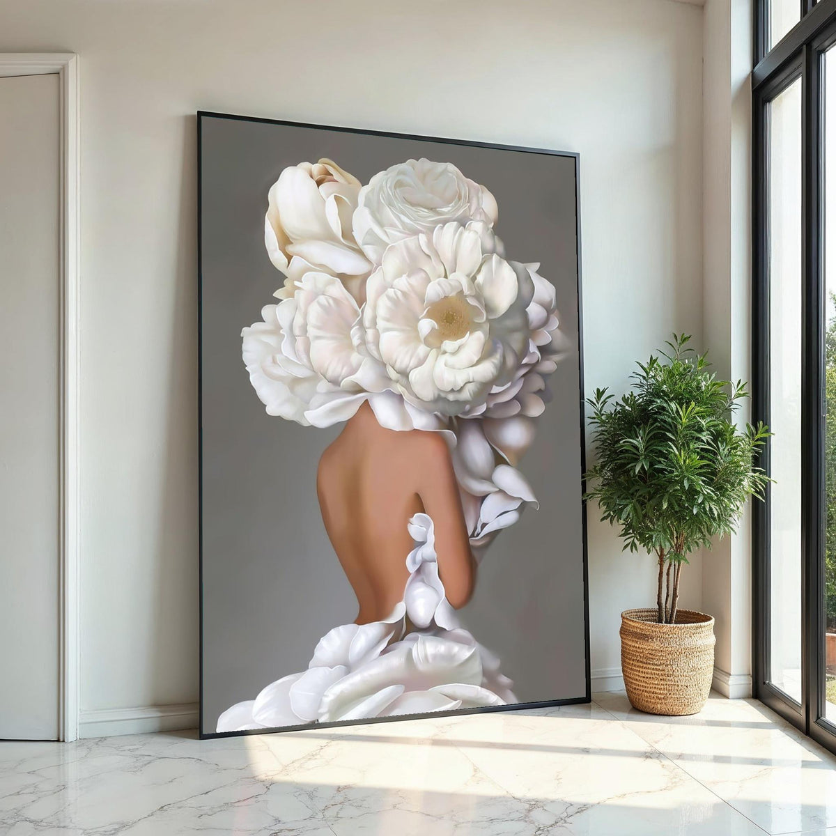 Floral Human Canvas, Flower Head Art, Elegant Wall Art Canvas Design, Ready To Hang Decoration, Unique Floral Canvas, Art Print Decor