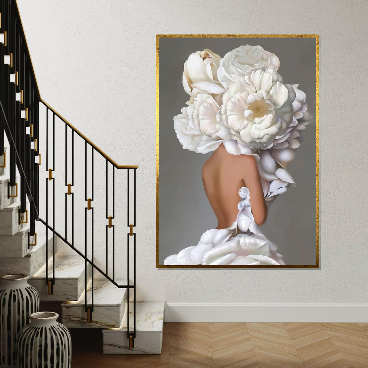 Floral Human Canvas, Flower Head Art, Elegant Wall Art Canvas Design, Ready To Hang Decoration, Unique Floral Canvas, Art Print Decor