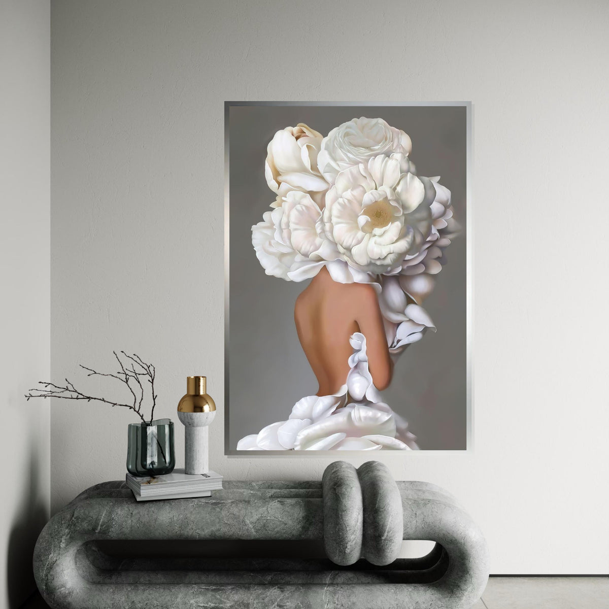Floral Human Canvas, Flower Head Art, Elegant Wall Art Canvas Design, Ready To Hang Decoration, Unique Floral Canvas, Art Print Decor
