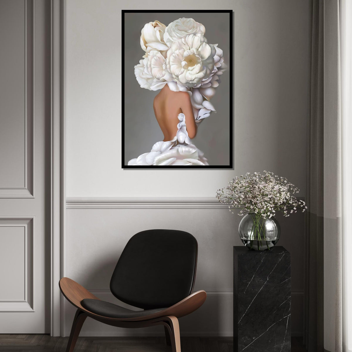 Floral Human Canvas, Flower Head Art, Elegant Wall Art Canvas Design, Ready To Hang Decoration, Unique Floral Canvas, Art Print Decor