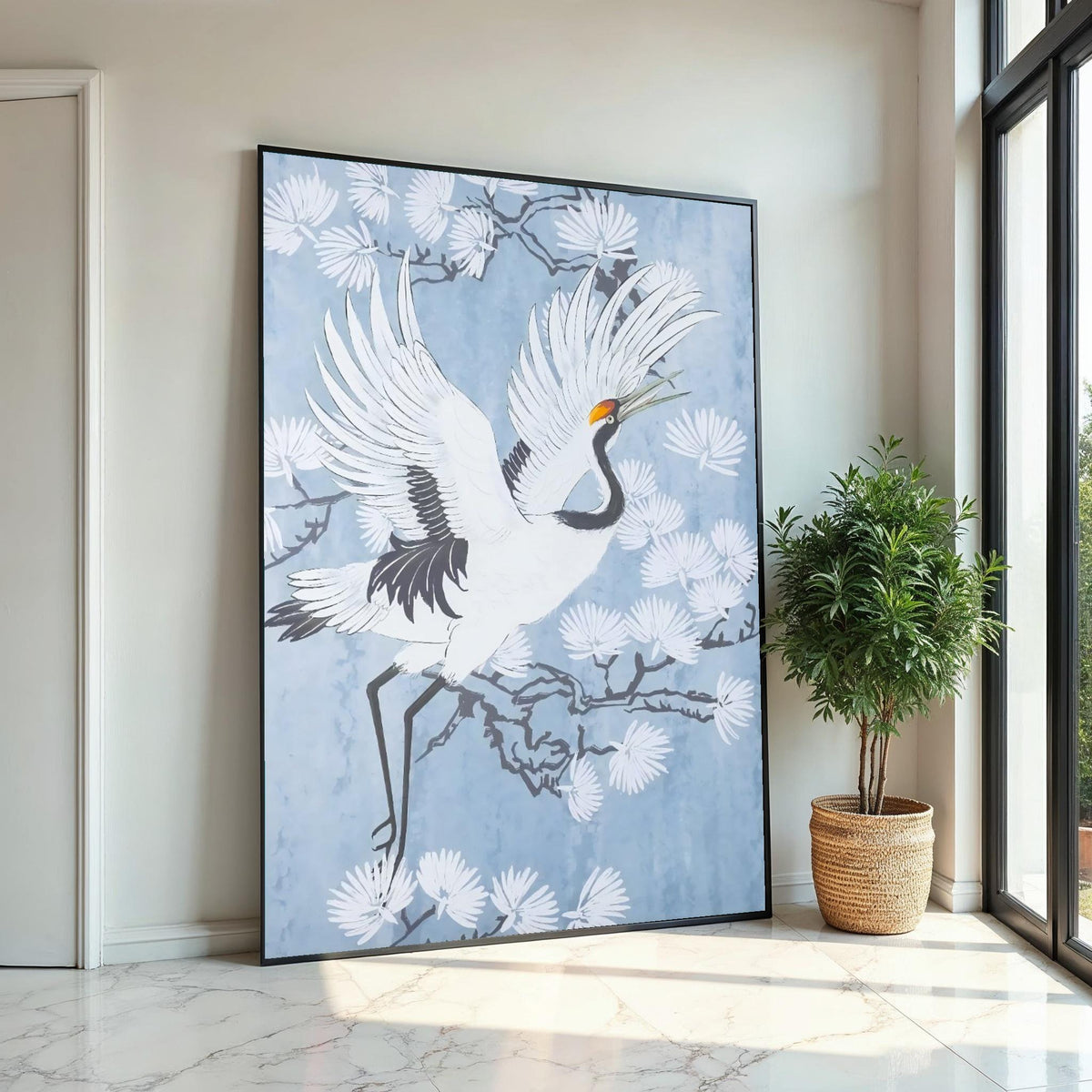 Elegant Crane Canvas, Bird Wall Art, White Crane Print, Nature Wall Art, Canvas Design, Ready To Hang Decoration