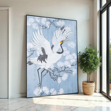 Elegant Crane Canvas, Bird Wall Art, White Crane Print, Nature Wall Art, Canvas Design, Ready To Hang Decoration
