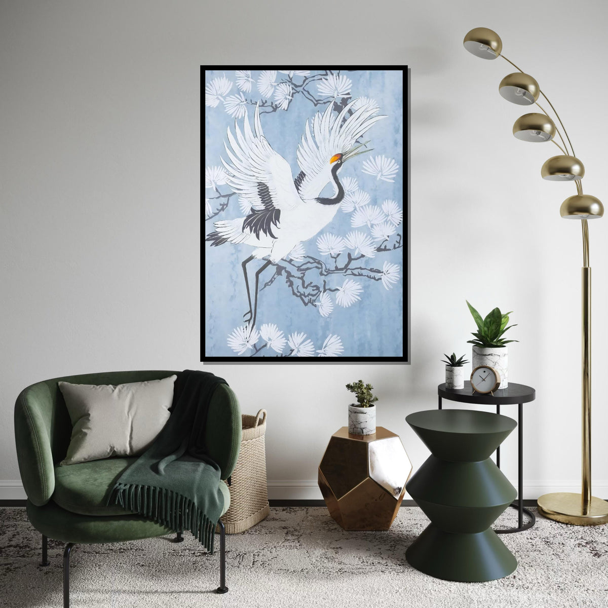 Elegant Crane Canvas, Bird Wall Art, White Crane Print, Nature Wall Art, Canvas Design, Ready To Hang Decoration