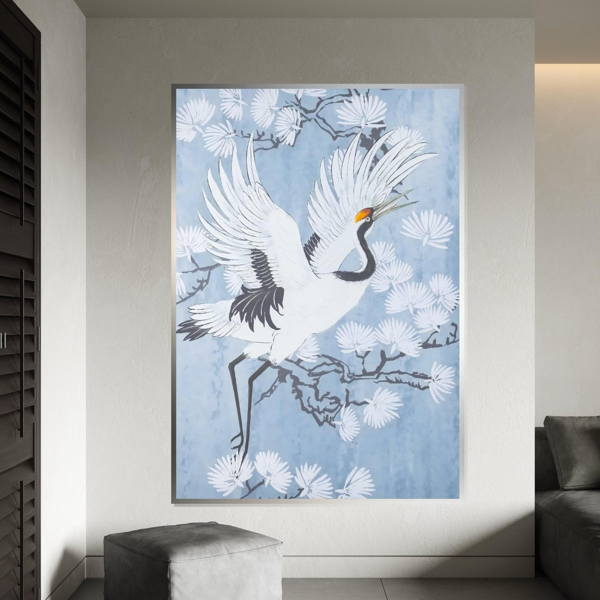 Elegant Crane Canvas, Bird Wall Art, White Crane Print, Nature Wall Art, Canvas Design, Ready To Hang Decoration