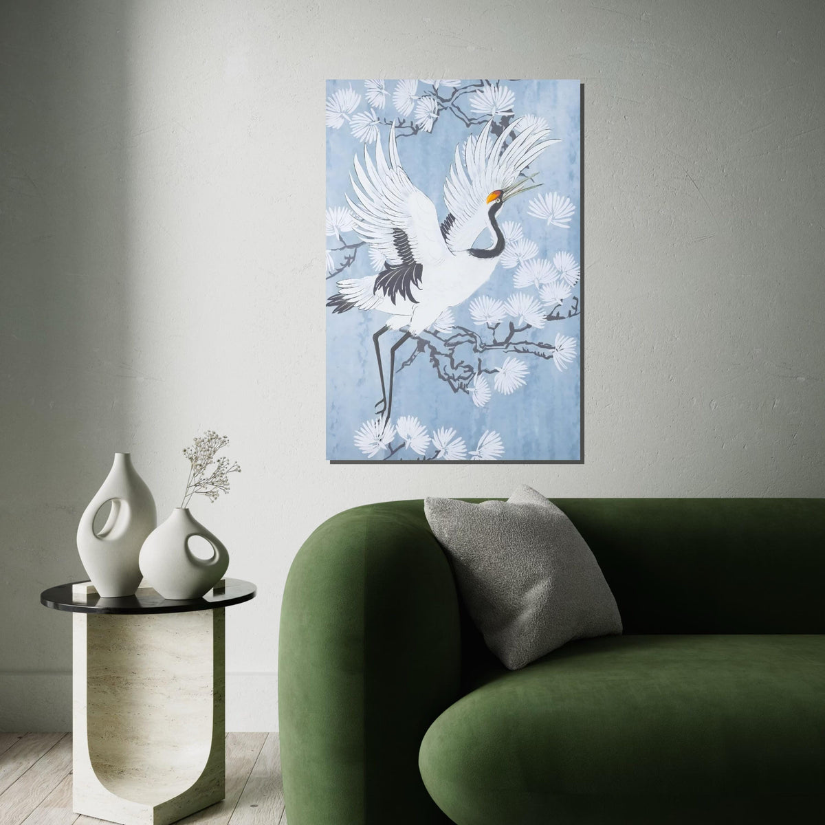 Elegant Crane Canvas, Bird Wall Art, White Crane Print, Nature Wall Art, Canvas Design, Ready To Hang Decoration