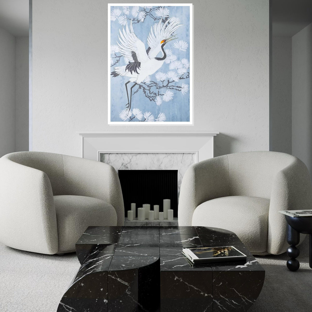 Elegant Crane Canvas, Bird Wall Art, White Crane Print, Nature Wall Art, Canvas Design, Ready To Hang Decoration