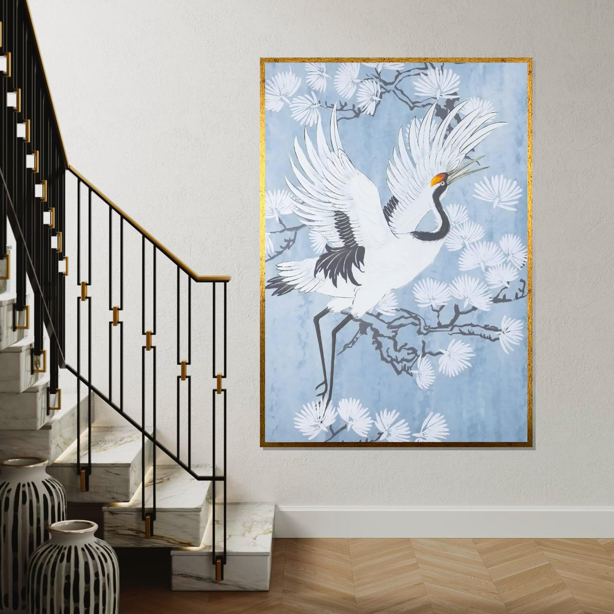 Elegant Crane Canvas, Bird Wall Art, White Crane Print, Nature Wall Art, Canvas Design, Ready To Hang Decoration