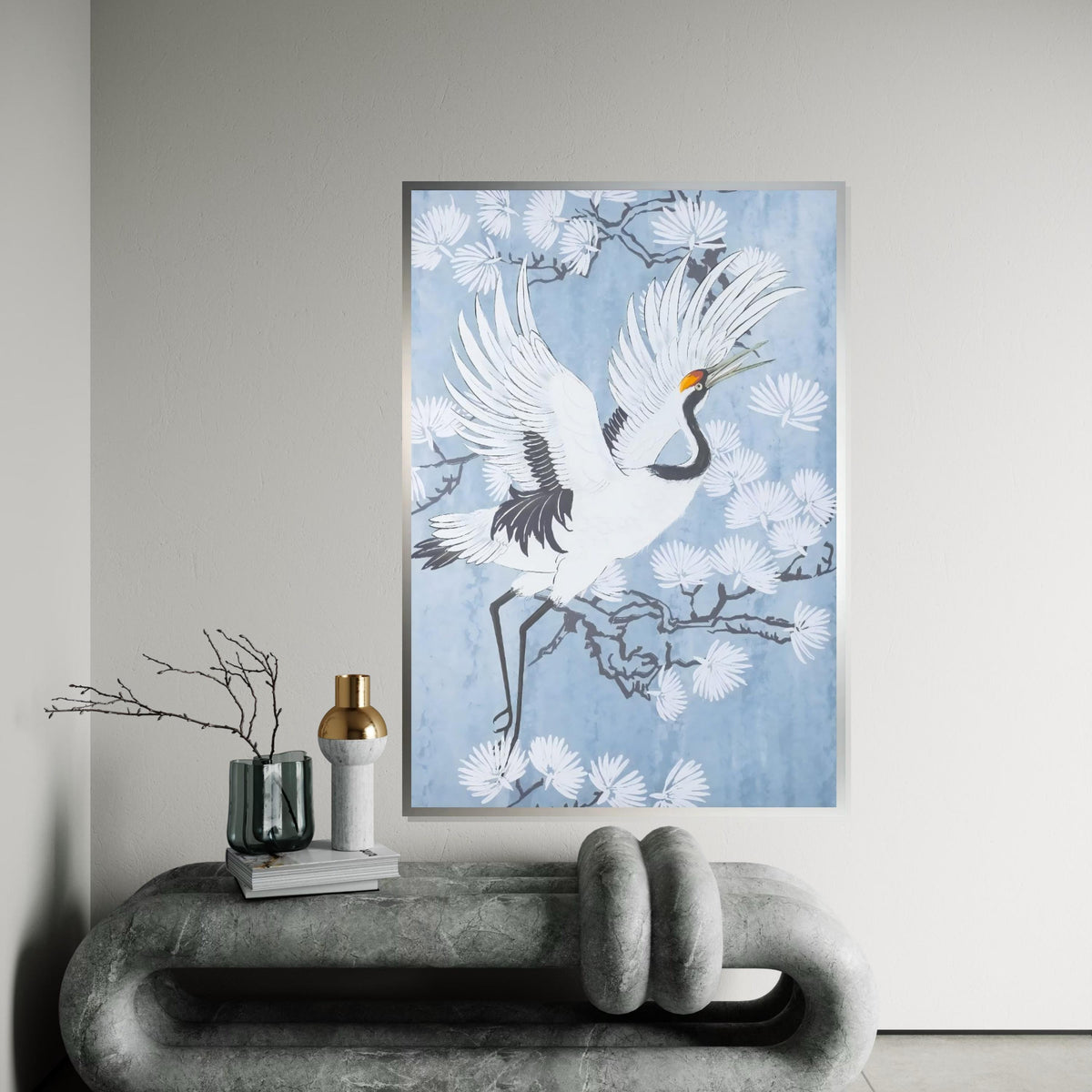 Elegant Crane Canvas, Bird Wall Art, White Crane Print, Nature Wall Art, Canvas Design, Ready To Hang Decoration