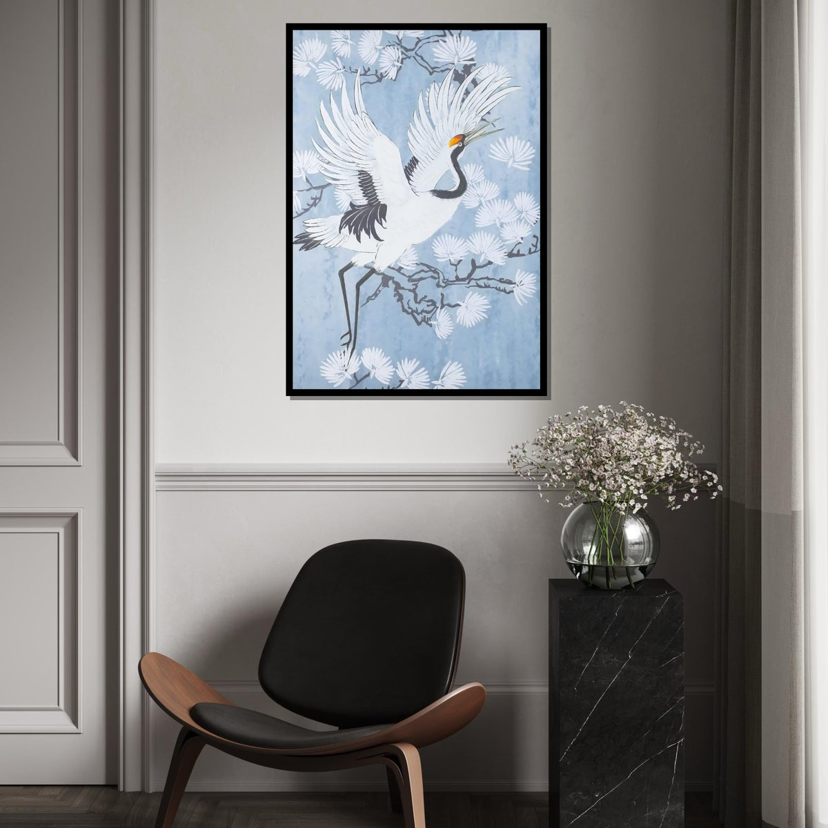Elegant Crane Canvas, Bird Wall Art, White Crane Print, Nature Wall Art, Canvas Design, Ready To Hang Decoration