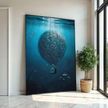 Balloon of Fish Canvas, Surreal Ocean Art, Underwater Fantasy Print, Wall Art Canvas Design, Ready to Hang Decoration