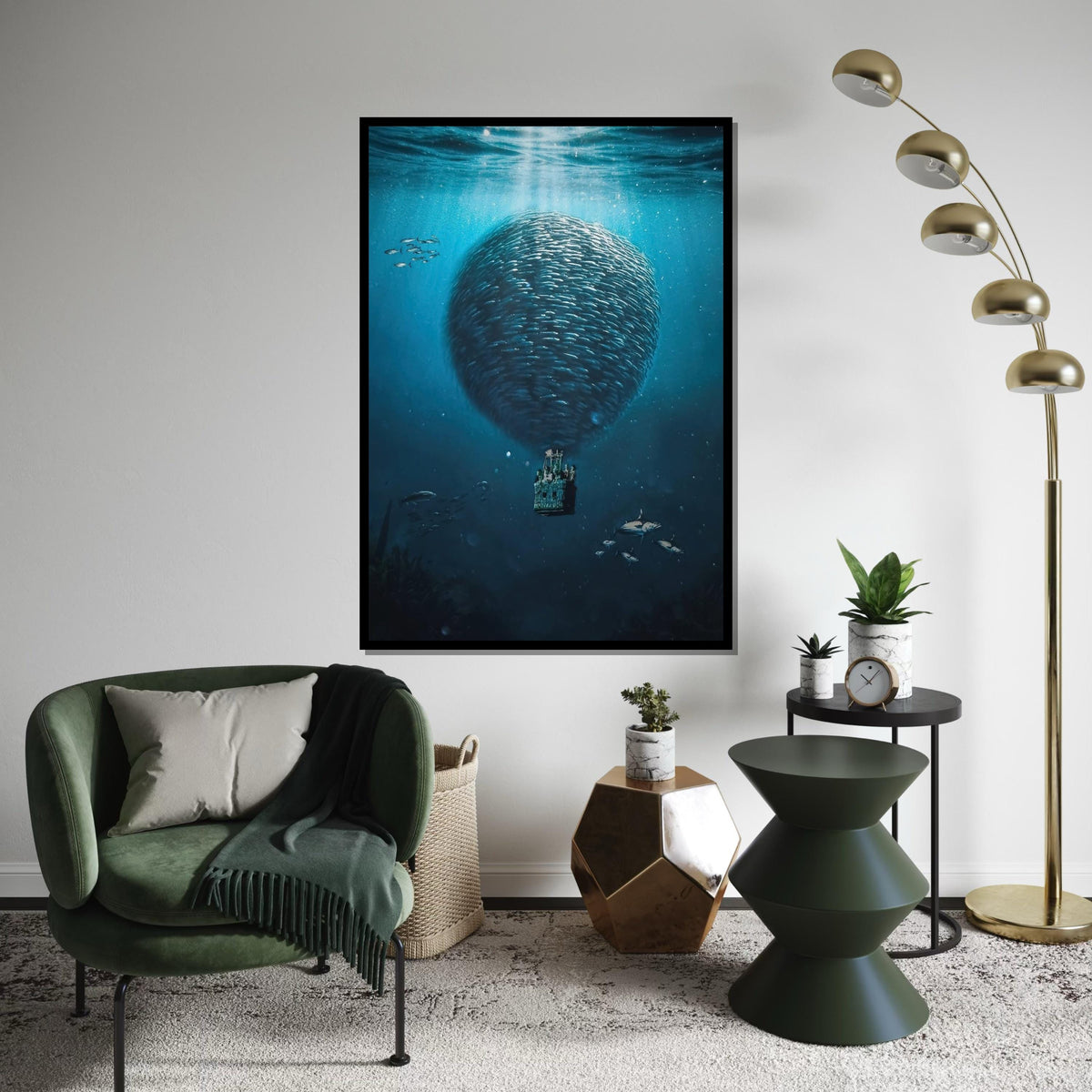 Balloon of Fish Canvas, Surreal Ocean Art, Underwater Fantasy Print, Wall Art Canvas Design, Ready to Hang Decoration