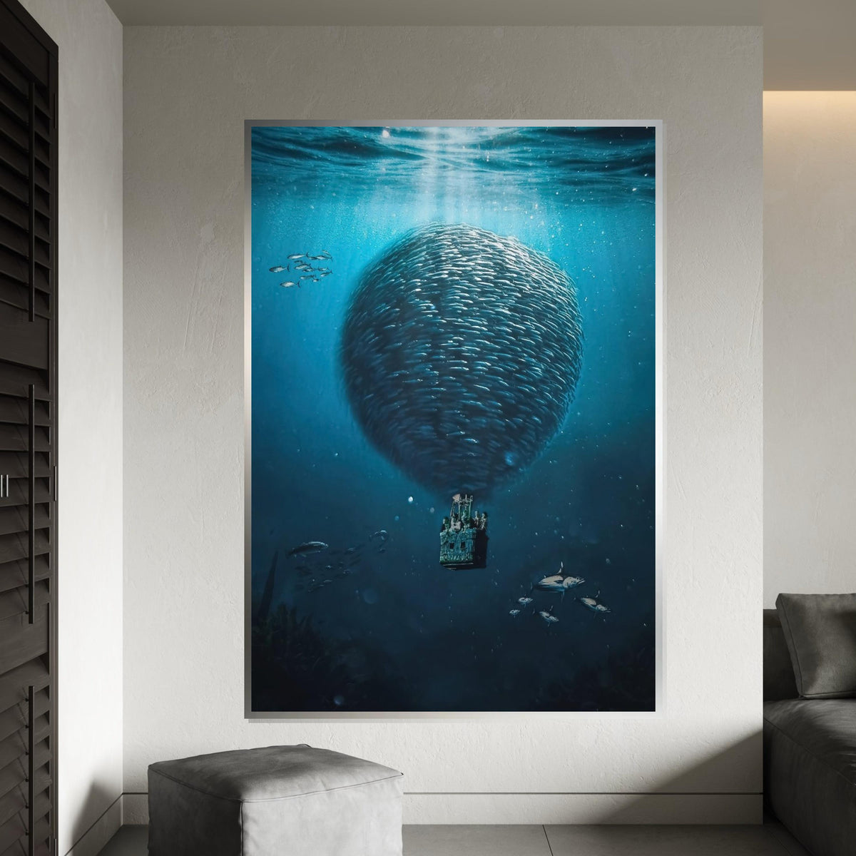 Balloon of Fish Canvas, Surreal Ocean Art, Underwater Fantasy Print, Wall Art Canvas Design, Ready to Hang Decoration