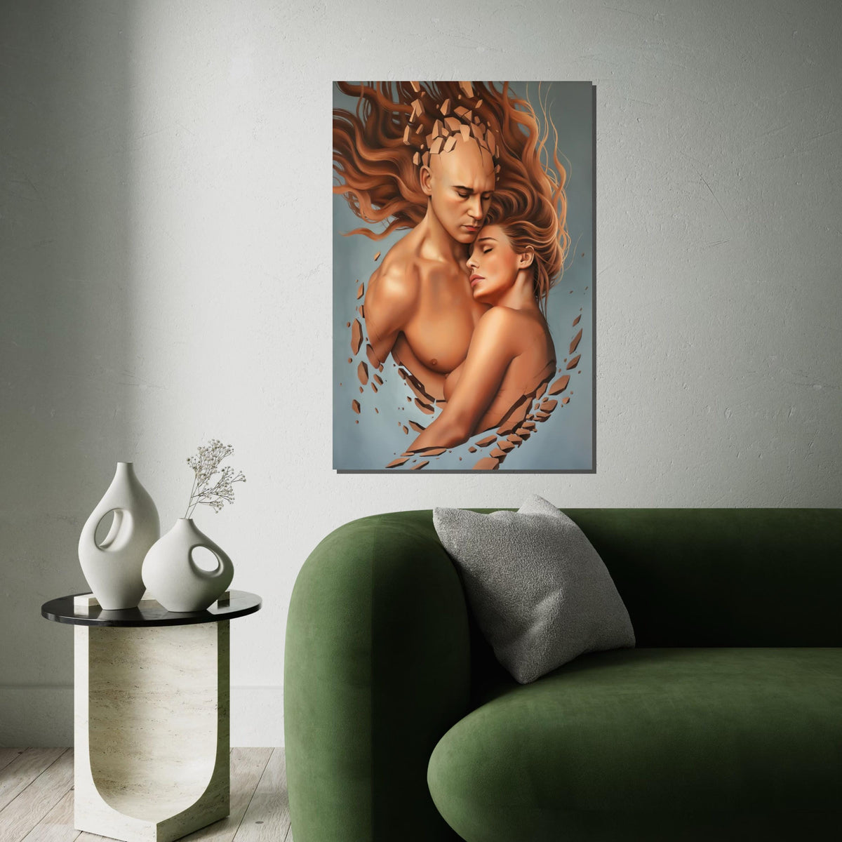 Embrace of Souls, Abstract Couple Art, Surreal Canvas Print, Romantic Wall Art, Wall Art Canvas Design, Ready To Hang Decoration
