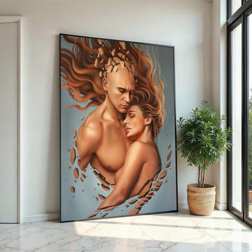 Embrace of Souls, Abstract Couple Art, Surreal Canvas Print, Romantic Wall Art, Wall Art Canvas Design, Ready To Hang Decoration