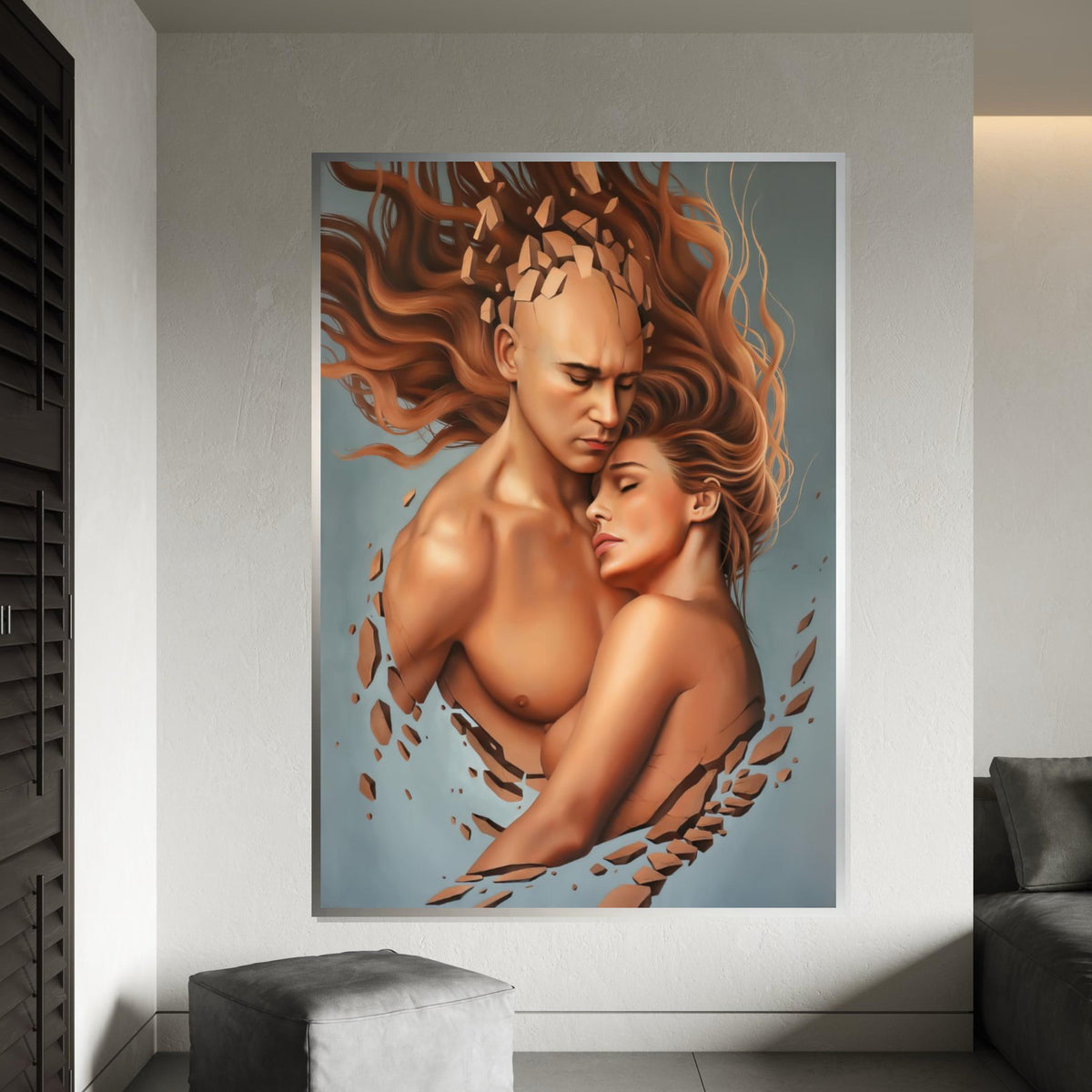 Embrace of Souls, Abstract Couple Art, Surreal Canvas Print, Romantic Wall Art, Wall Art Canvas Design, Ready To Hang Decoration