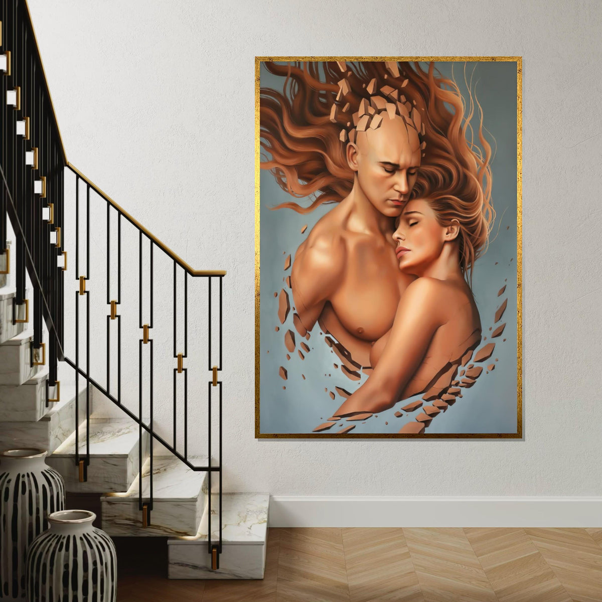 Embrace of Souls, Abstract Couple Art, Surreal Canvas Print, Romantic Wall Art, Wall Art Canvas Design, Ready To Hang Decoration