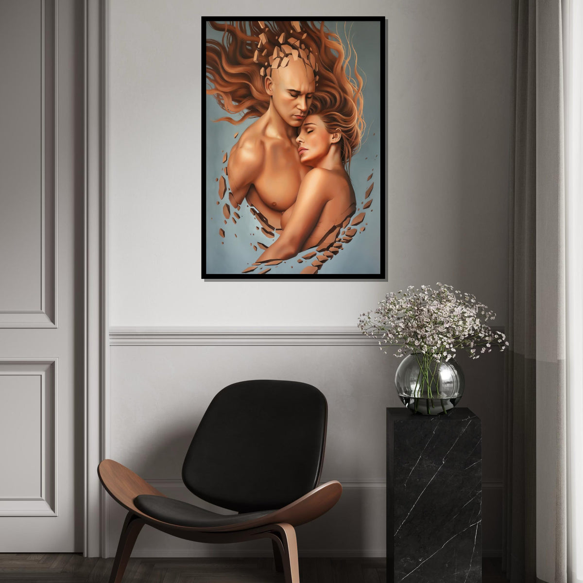 Embrace of Souls, Abstract Couple Art, Surreal Canvas Print, Romantic Wall Art, Wall Art Canvas Design, Ready To Hang Decoration