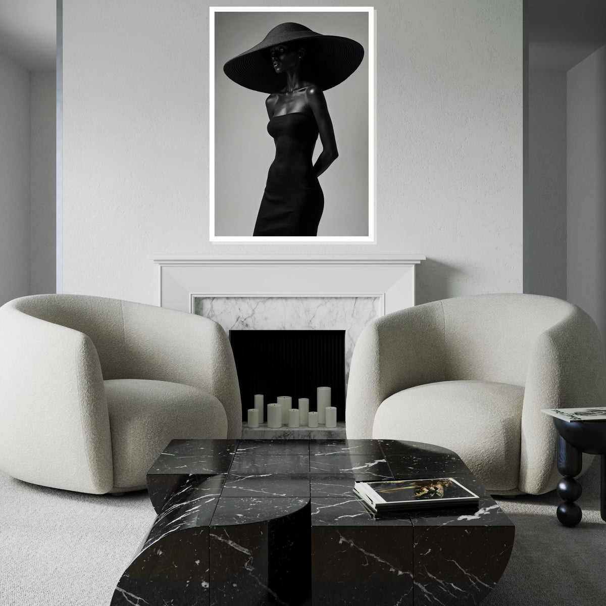 Mystery Woman in Black Canvas, Elegant Hat Fashion Art, Wall Art Canvas Design, Modern Minimalist Decor, Ready to Hang Decoration