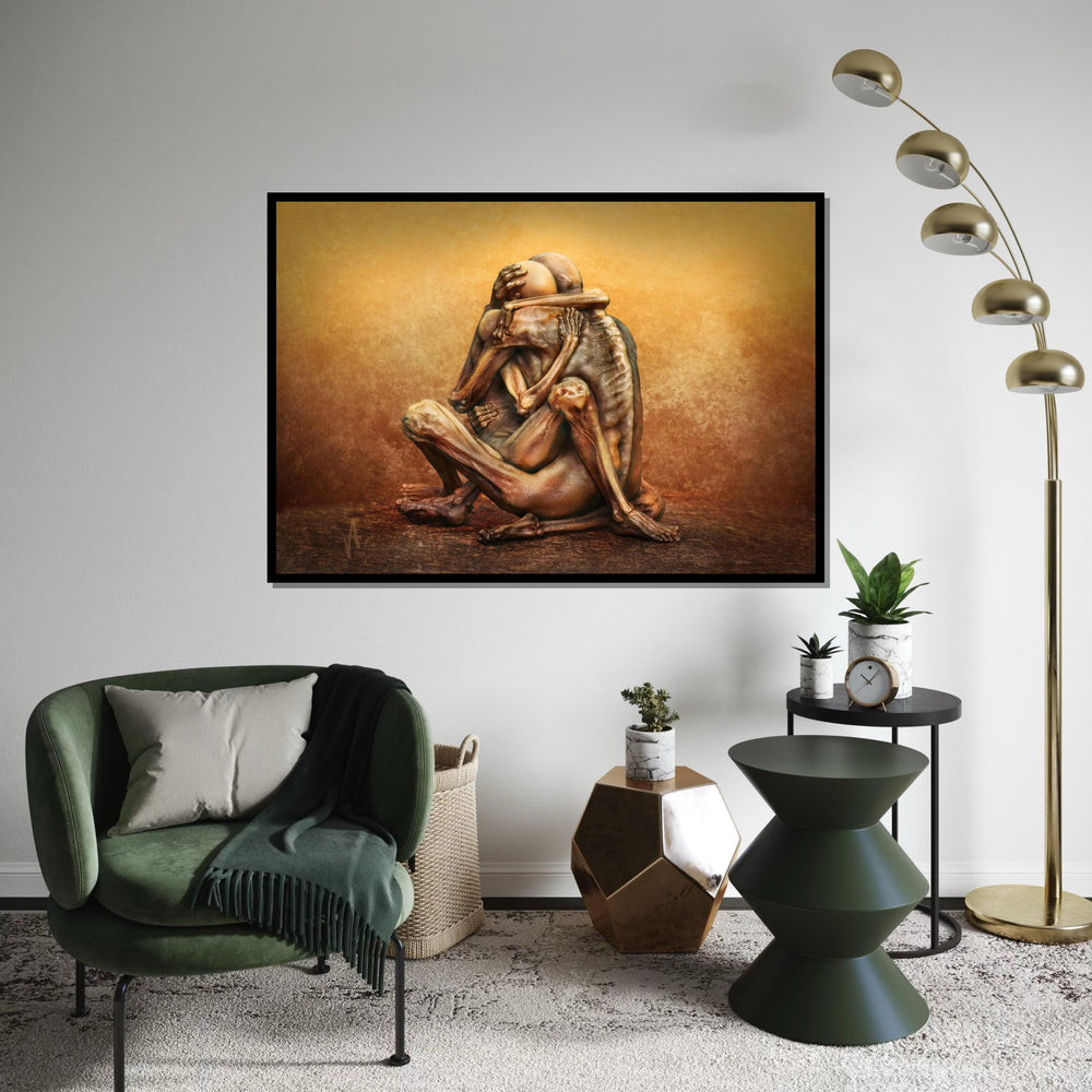 Abstract Embrace Canvas, Emotional Art Print, Surreal Figure Wall Art, Hugging Sculpture Canvas, Wall Art Canvas Design, Ready to Hang