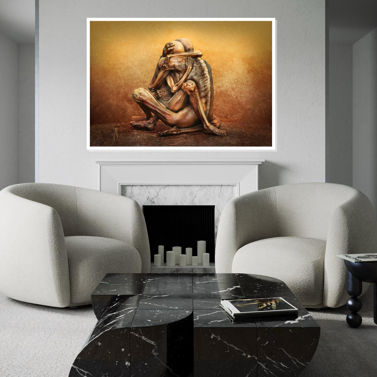 Abstract Embrace Canvas, Emotional Art Print, Surreal Figure Wall Art, Hugging Sculpture Canvas, Wall Art Canvas Design, Ready to Hang