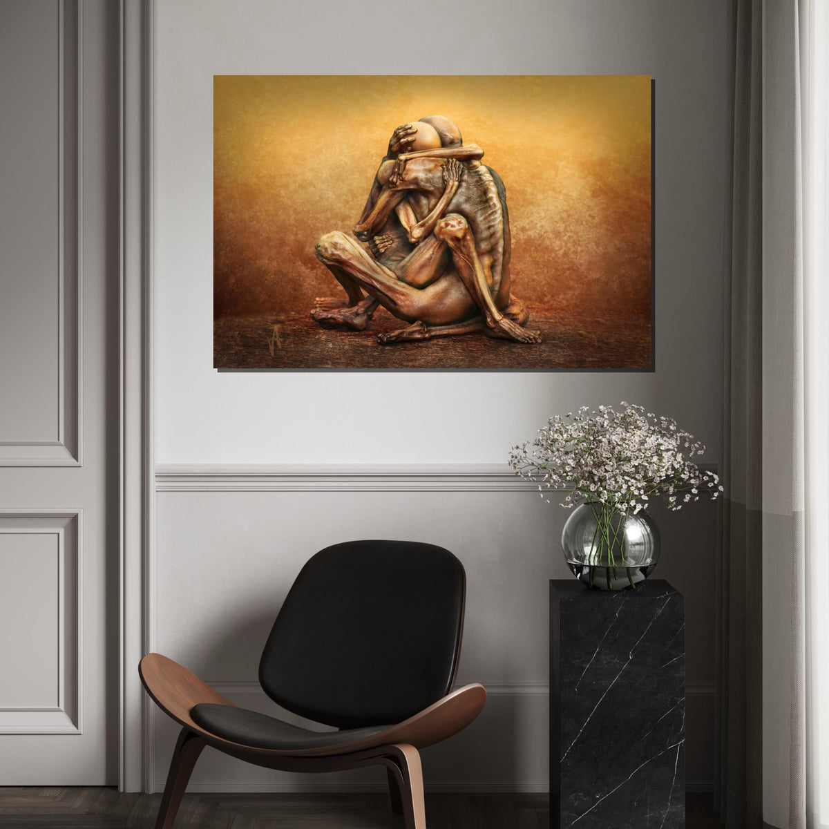 Abstract Embrace Canvas, Emotional Art Print, Surreal Figure Wall Art, Hugging Sculpture Canvas, Wall Art Canvas Design, Ready to Hang
