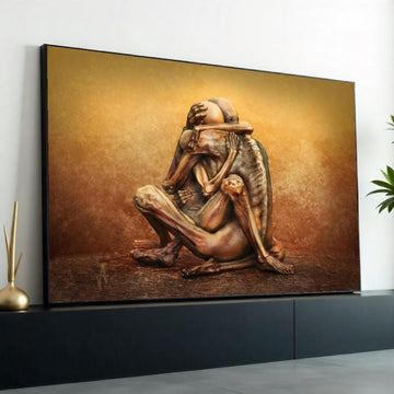 Abstract Embrace Canvas, Emotional Art Print, Surreal Figure Wall Art, Hugging Sculpture Canvas, Wall Art Canvas Design, Ready to Hang