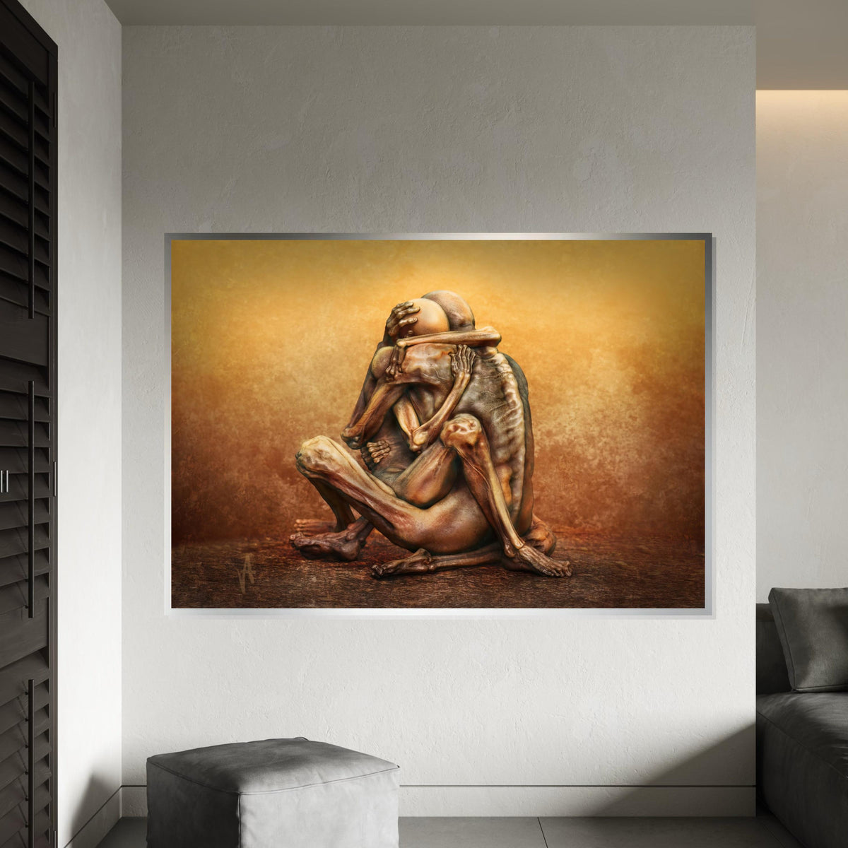 Abstract Embrace Canvas, Emotional Art Print, Surreal Figure Wall Art, Hugging Sculpture Canvas, Wall Art Canvas Design, Ready to Hang